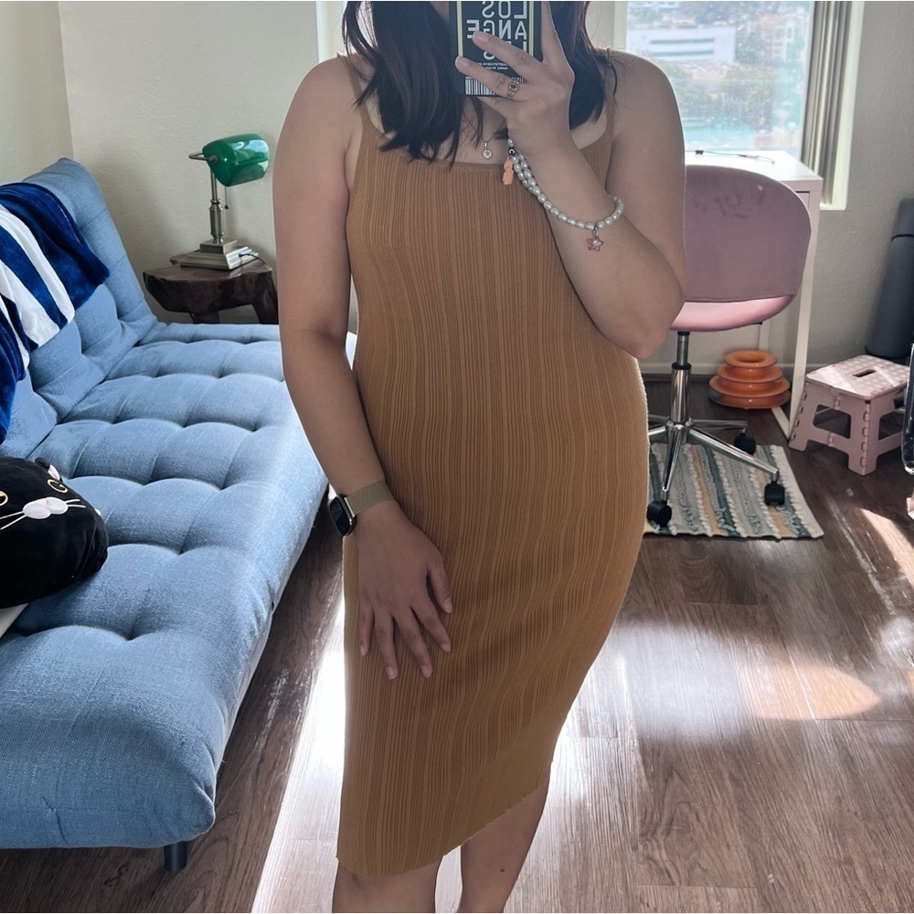 Revolve House of Harlowe 1960 Brown Ribbed Bodycon Mini Dress M